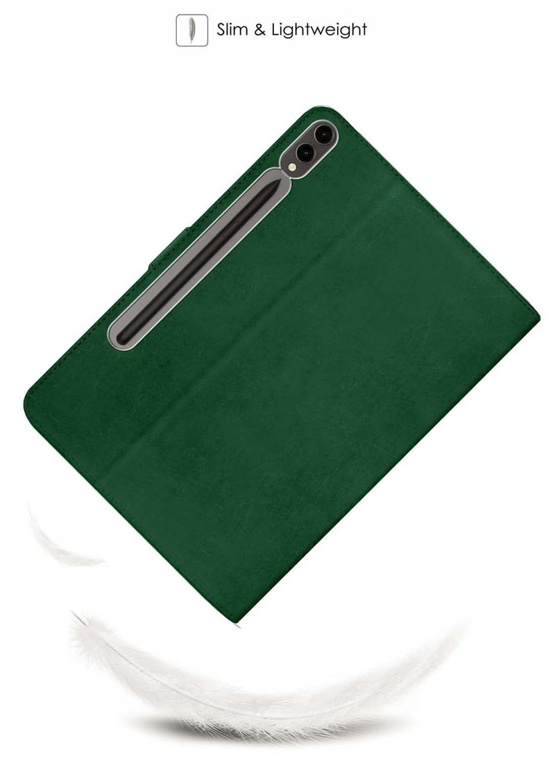 Wtech Samsung Galaxy Tab S10+ / S10 Plus 5G 2024 (12.4 inch) X820 X826B WTech PU Leather Magnetic Closure Flip Case Cover - Dark Green - Image 3