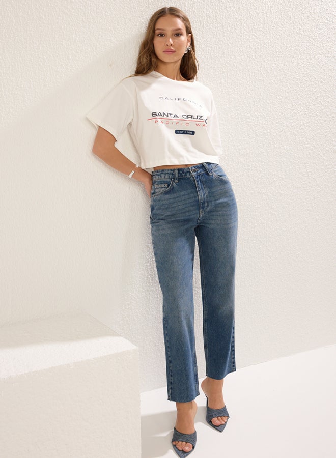 trendyol Blue Leg Cutout High Waist Straight Jeans - Image 2