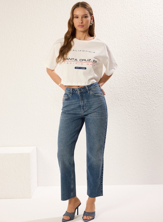 trendyol Blue Leg Cutout High Waist Straight Jeans - Image 1