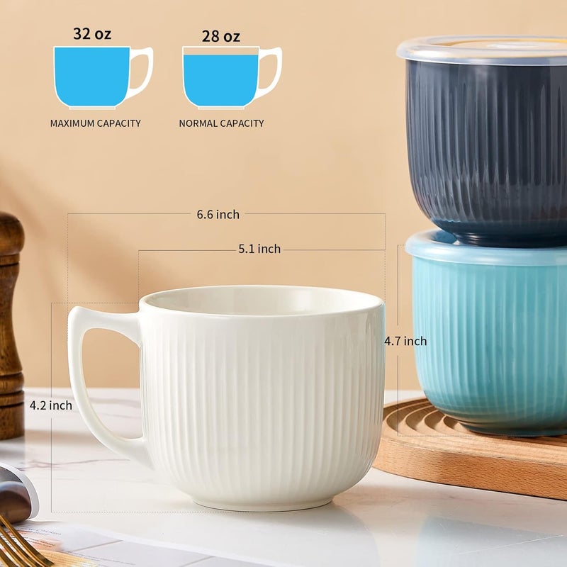 Hoilse Ceramic Soup Bowl with Handle 32oz  Microwave Ramen Bowl with Lid Soup Mugs  Cups for Cereal Oatmeal Ramen Instant Noodle Soup Container with Lid  Green - Image 4