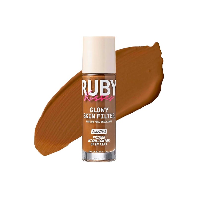 Ruby Kisses Glowy Skin Filter Foundation  Allin1 Primer Skin Tint  Highlighter Hydrating Light Coverage with Squalane Natural Dewy Finish Luminous  Radiant Glow Deep