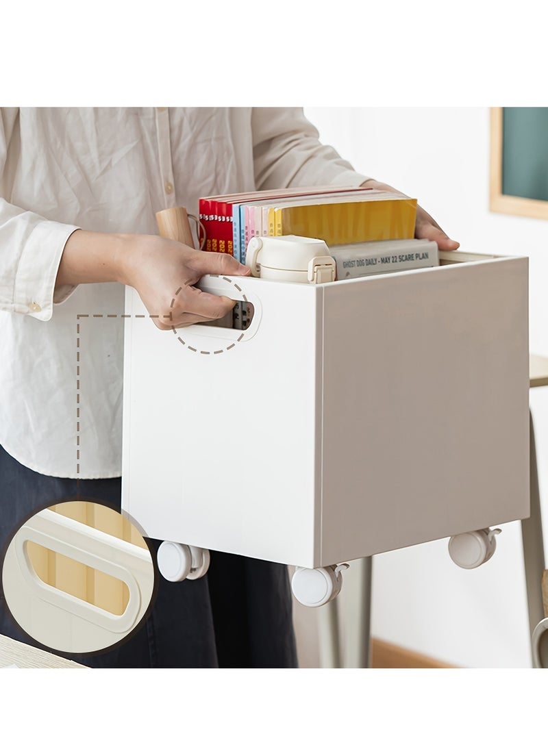 XiuWoo 1pc Portable Office Cart, Desk-side Floor-standing Bookshelf, Thick Plastic Multi-functional Cart, Movable Storage Rack For Files, Textbooks, And Bookshelves, Storage Baskets with Wheels for Home - Image 5