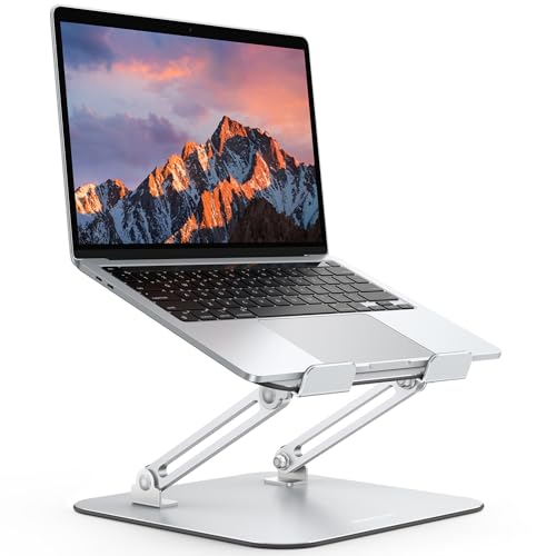 OMOTON Laptop Stand for Desk, Ergonomic Metal Adjustable Laptop Stand, Laptop Holder Riser with Cooling Function, Computer Stand Compatible with MacBook and All Laptops (10-17.2 inch), Silver - Image 1