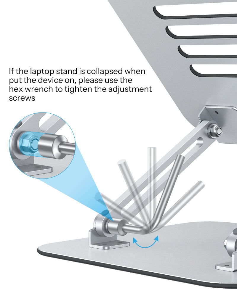OMOTON Laptop Stand for Desk, Ergonomic Metal Adjustable Laptop Stand, Laptop Holder Riser with Cooling Function, Computer Stand Compatible with MacBook and All Laptops (10-17.2 inch), Silver - Image 4