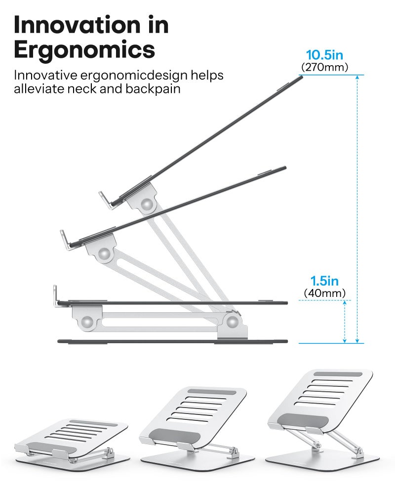 OMOTON Laptop Stand for Desk, Ergonomic Metal Adjustable Laptop Stand, Laptop Holder Riser with Cooling Function, Computer Stand Compatible with MacBook and All Laptops (10-17.2 inch), Silver - Image 3
