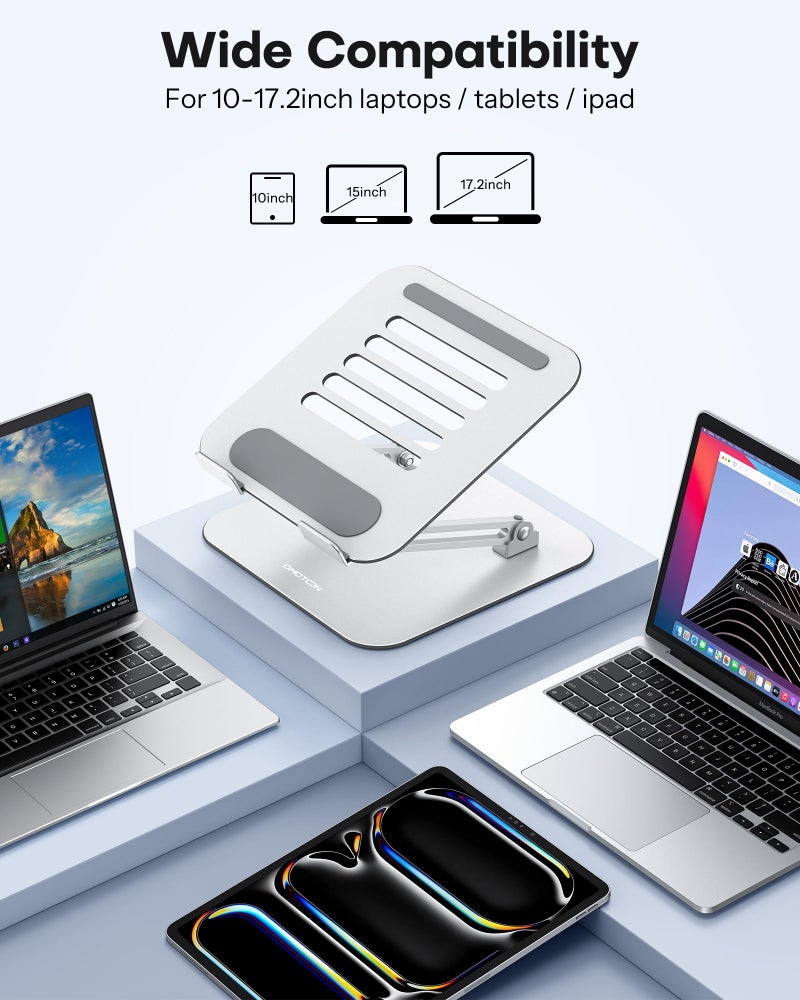 OMOTON Laptop Stand for Desk, Ergonomic Metal Adjustable Laptop Stand, Laptop Holder Riser with Cooling Function, Computer Stand Compatible with MacBook and All Laptops (10-17.2 inch), Silver - Image 5
