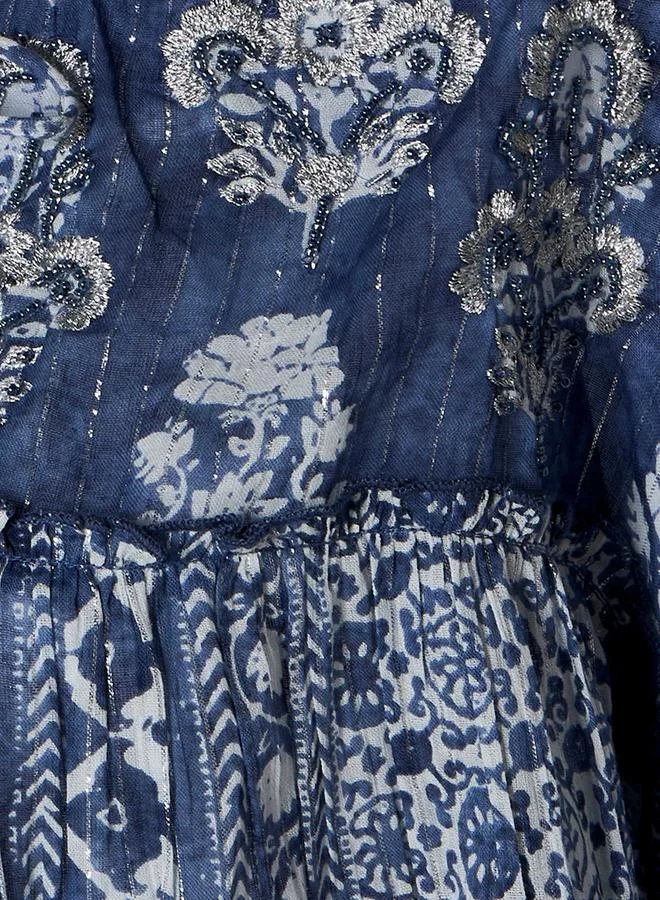 سبلاش فيڤ Woven Tie Up Neck Top with Printed Design