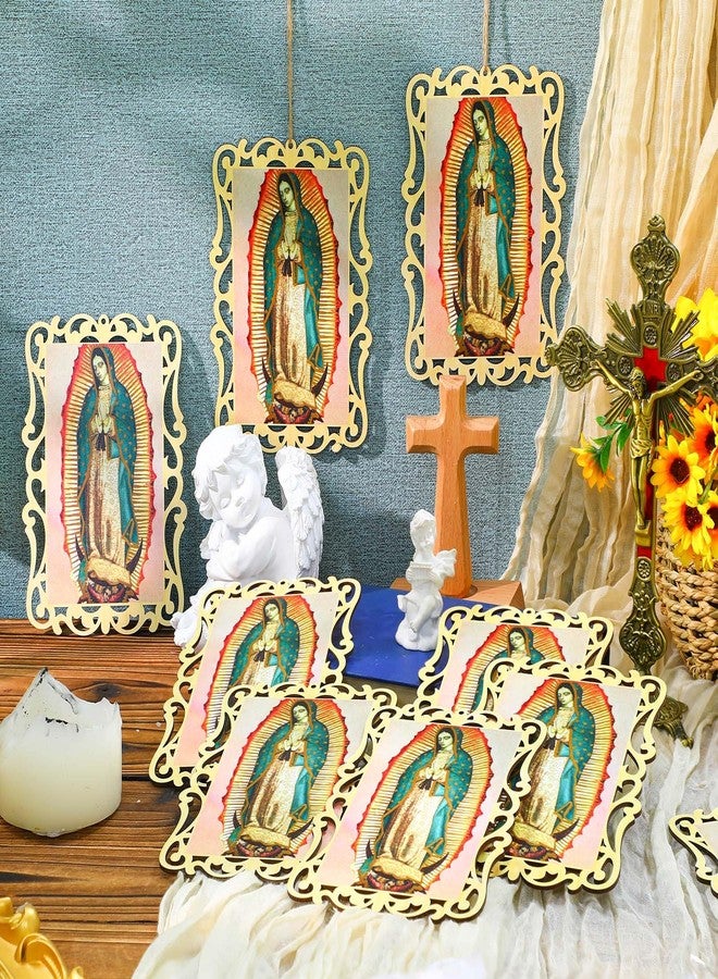 مجموعة كويلاي من 12 إطار صور خشبي لسيدة غوادالوبي مع أكياس هدايا من الأورجانزا، هدايا تذكارية للمعمودية، هدايا تذكارية للمناولة الأولى، هدايا تذكارية للمعمودية، هدايا كاثوليكية، تذكارات المعمودية - Image 3