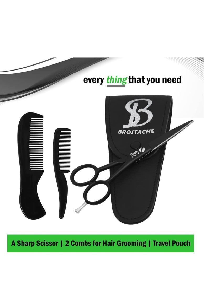 BROSTACHE Beard & Mustache Scissors for Men 5”, 2 comb & Beautiful Travel Pouch, Hand forged with Bevel edge For precision, Extremely Sharp Scissor, Trimming scissors - Image 2
