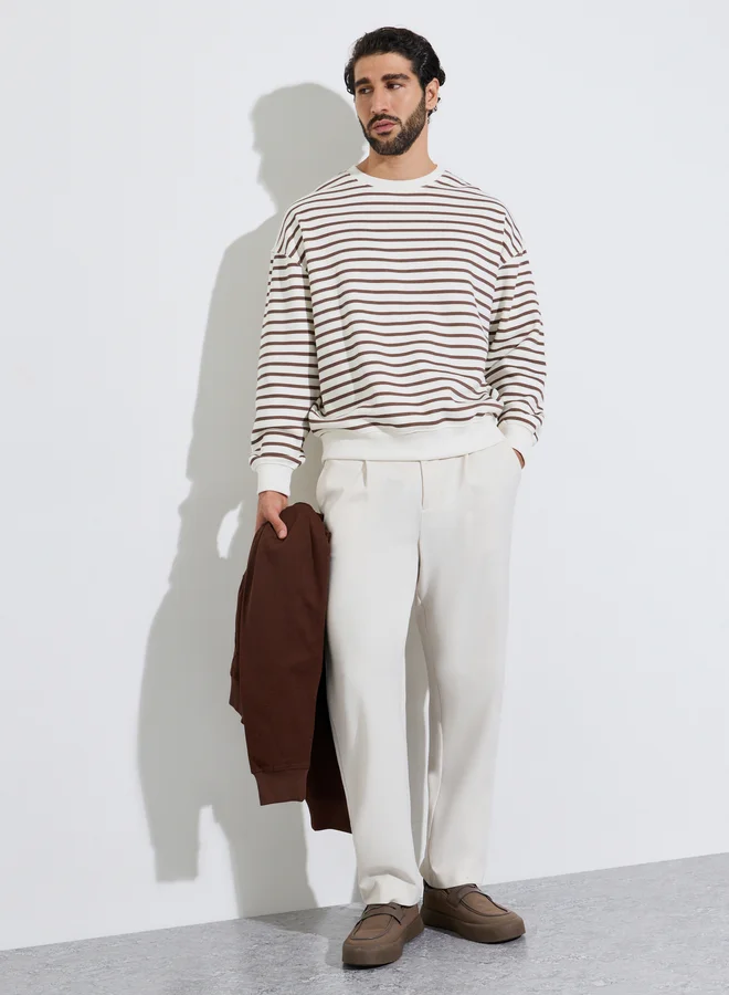 ستايلي Men Oversized Striped Sweatshirt