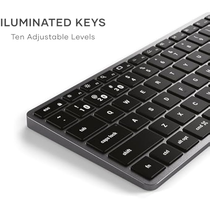 rayihni لوحة مفاتيح سليم X1 بلوتوث لاسلكية، تخطيط QWERTY أمريكي، تصميم متعدد الأجهزة مضاء - لجهاز ماك بوك إير وبرو M5 M4، ماك ميني، آيباد إير وبرو، آي ماك والمزيد - رمادي فضائي - Image 3