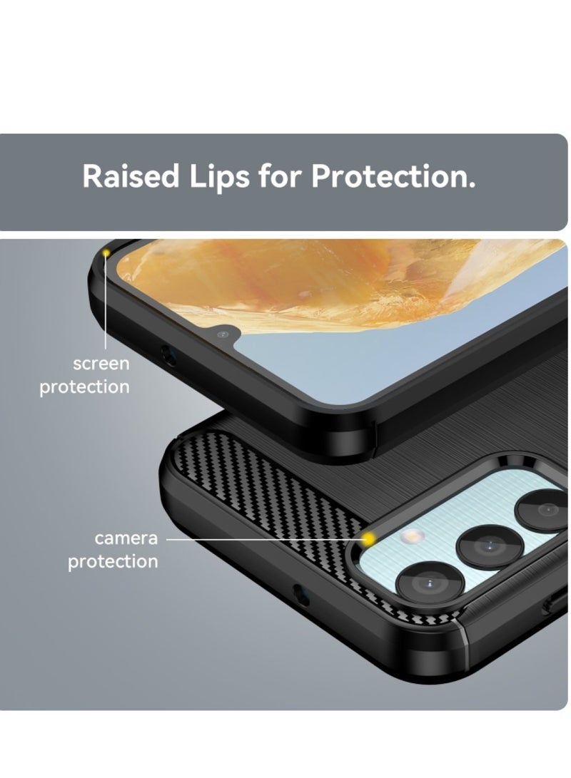 Samsung Galaxy M15 4G   Rugged Shield Cover – Black. Brushed carbon fiber texture, shockproof TPU, anti-slip, slim, and lightweight for durable protection. - Image 2