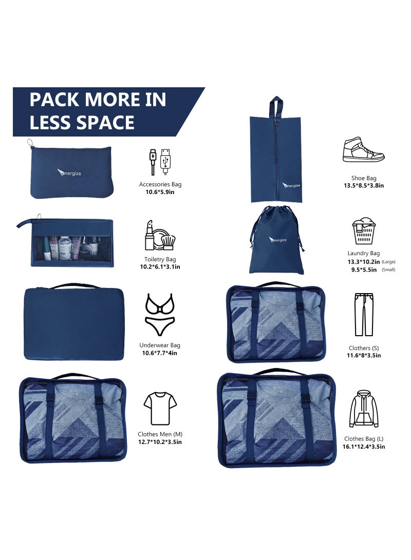 Energize 8 Pcs Set Travel Organizer Kit, Packing Cubes for travel, Lightweight Luggage Storage Bag - Image 2