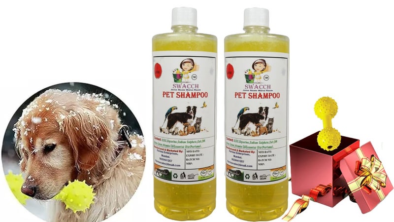 swacch Pet Shampoo + Dumbbell Toy I Durable Rubber Dog Toy for Chewing I Playing,Teeth Cleaning & Training Toy I Combo Pack I 1 Litre Pack of 2 Lemon - Image 1