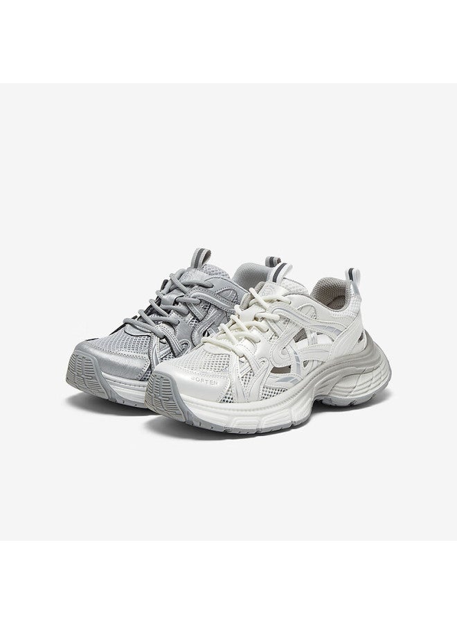 Basto 25 Mesh Hollow Breathable Dad Shoes Thick Sole Height Increasing Women's Casual Shoes D5810bm5 Silver Gray 36 - Image 4