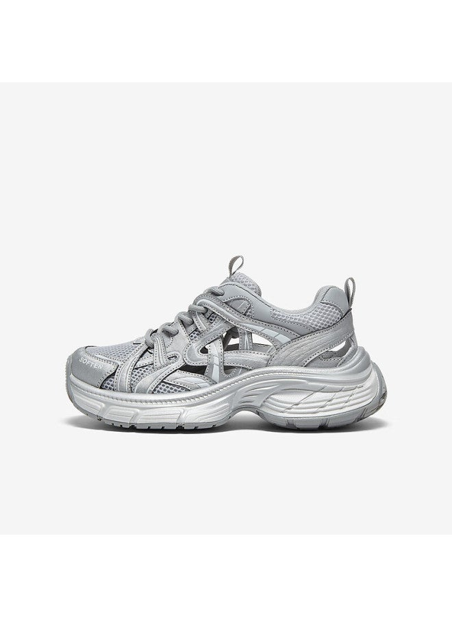 Basto 25 Mesh Hollow Breathable Dad Shoes Thick Sole Height Increasing Women's Casual Shoes D5810bm5 Silver Gray 36 - Image 1