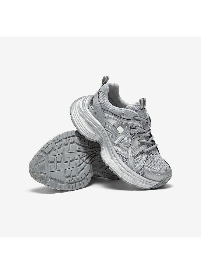 Basto 25 Mesh Hollow Breathable Dad Shoes Thick Sole Height Increasing Women's Casual Shoes D5810bm5 Silver Gray 36 - Image 3