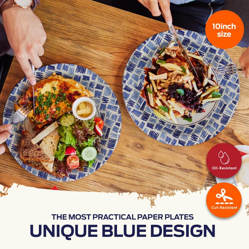 PAMI Heavy-Duty Large Disposable Microwave-Safe Paper Dishes, Oil Water Cut Resistant, Sturdy Uncoated (10 Inch Plate 200 Blue) - Image 2