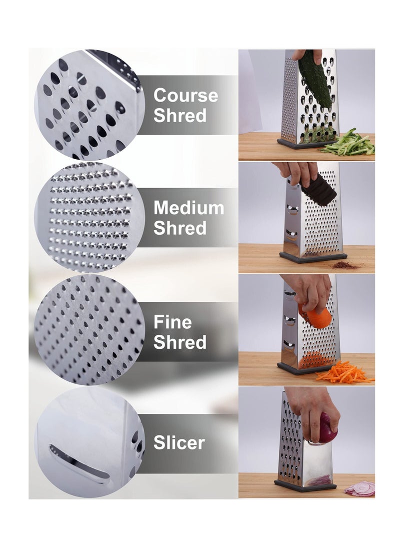 SYOSI Cheese Grater, Box Grater for Cheese Stainless steel Vegetable Slicer Food Shredder 4-Sided Convenience Gadgets for kitchen - Image 3