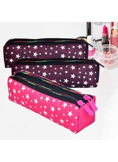 Kuber Industries Makeup Pouch | Rexine Cosmetic Pouch | Travel Makeup Pouch For Girls | Storage Makeup Bag | Star Makeup Pouch | Pack Of 3 | Multi  - Image 1