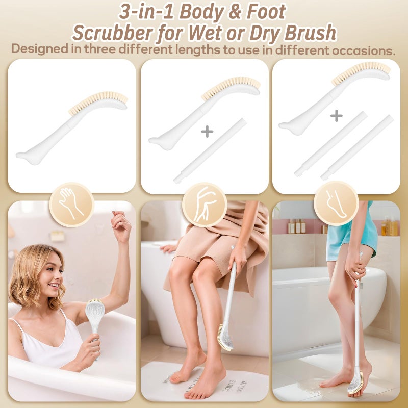 GEENOA New Foot Brush with Adjustable Long Handle, 3-in-1 Foot Scrubber for Wet or Dry Brushing, 10.2â€™â€™- 27.5â€™â€™ Foot Scrub Brush for Senior, Pregnant, Disabled, or Injured, Gift-Box Packed(White) - Image 4