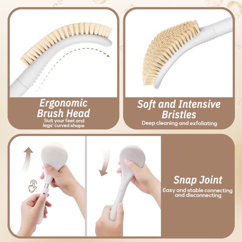 GEENOA New Foot Brush with Adjustable Long Handle, 3-in-1 Foot Scrubber for Wet or Dry Brushing, 10.2â€™â€™- 27.5â€™â€™ Foot Scrub Brush for Senior, Pregnant, Disabled, or Injured, Gift-Box Packed(White) - Image 3