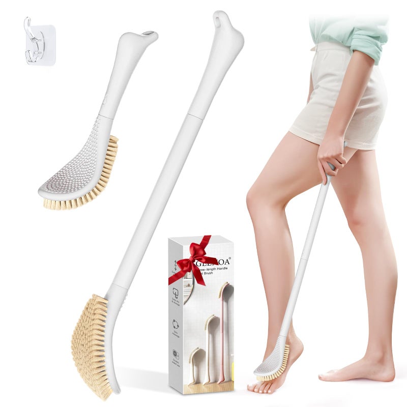 GEENOA New Foot Brush with Adjustable Long Handle, 3-in-1 Foot Scrubber for Wet or Dry Brushing, 10.2â€™â€™- 27.5â€™â€™ Foot Scrub Brush for Senior, Pregnant, Disabled, or Injured, Gift-Box Packed(White) - Image 1