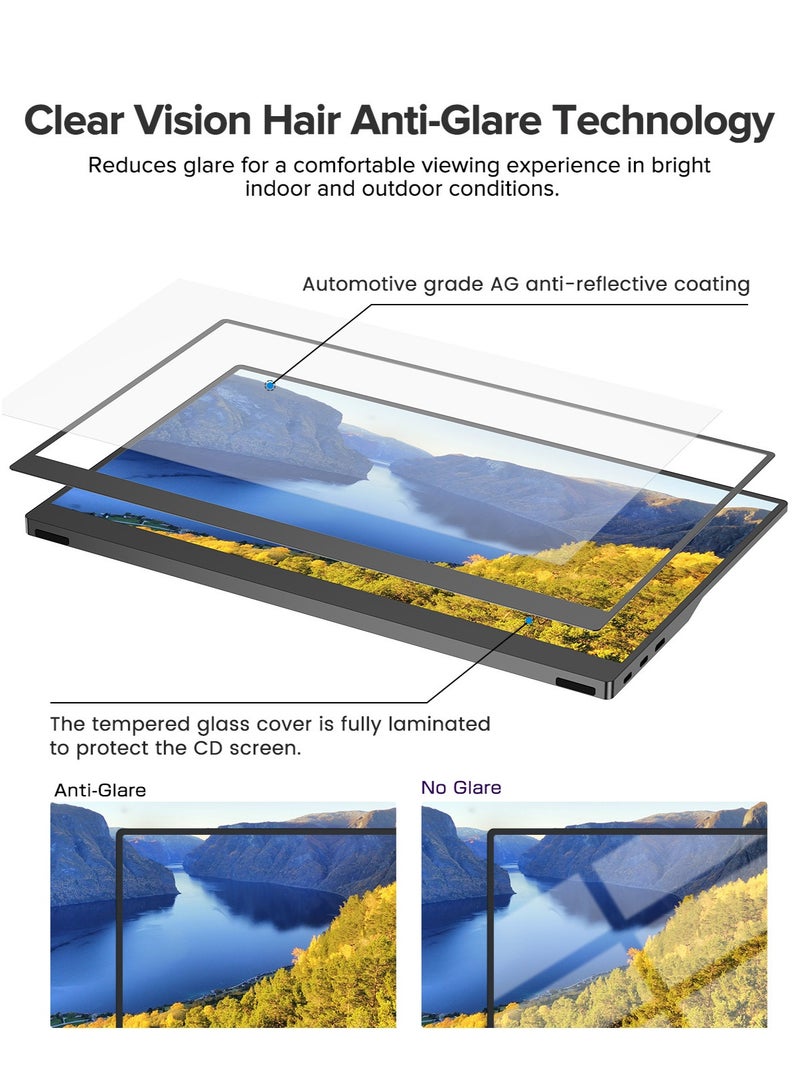 Uperfect Portable Monitor for laptop 15.6 Inch 60 Hz 1920 × 1080 FHD IPS 16:9 USB C & Mini HDMI Port Second Screen for Laptop/Phone/Game Console, VESA Mountable - Image 5
