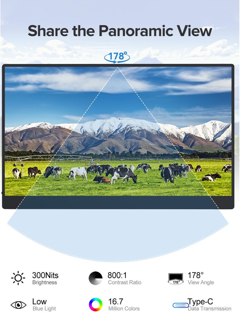 Uperfect Portable Monitor for laptop 15.6 Inch 60 Hz 1920 × 1080 FHD IPS 16:9 USB C & Mini HDMI Port Second Screen for Laptop/Phone/Game Console, VESA Mountable - Image 2