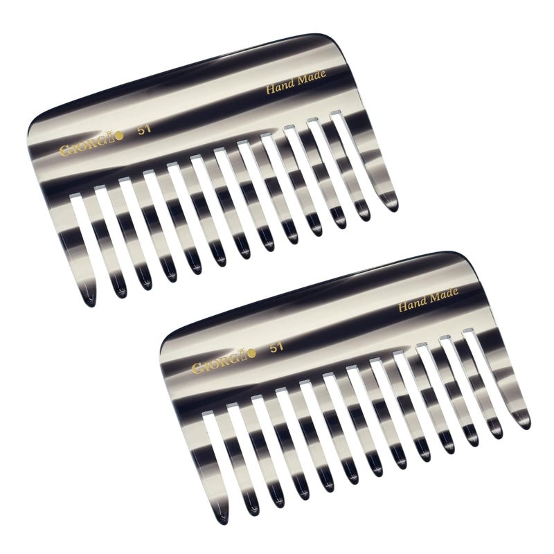 Giorgio G51 Graphite Small Travel Purse Hair Detangling Comb, Wide Teeth Pocket Comb for Thick Curly Wavy Hair. Hair Detangler Comb For Wet and Dry Everyday Care Handmade of Cellulose, Saw-Cut Hand Polished (2 Pack)