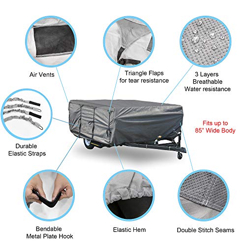 GEARFLAG Pop-up Folding Camper Cover Reinforced Windproof Side-Straps Fits 12'-14', Anti-UV Water-resistance Heavy Duty Triple Layers for Trailer RV (Fits 12' - 14') - Image 2