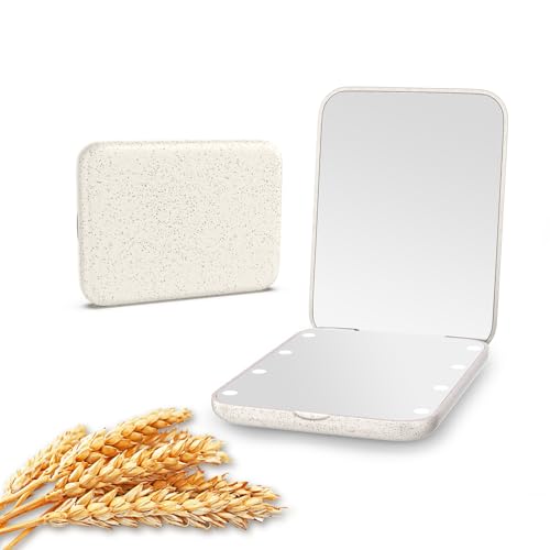 Kintion Wheat Straw Compact Mirror, 1X/3X Magnification, Lighted, Folding, Portable, Eco-Friendly, Great Gift - Image 1
