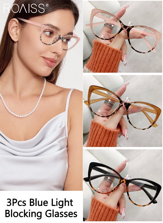 roaiss 3Pcs Women's Blue Light Blocking Glasses Blue Light Filter Computer Reading Gaming TV Phones Cat Eye Eyeglasses Fashion Anti Eyestrain Headache Eyewear 62mm - Image 1