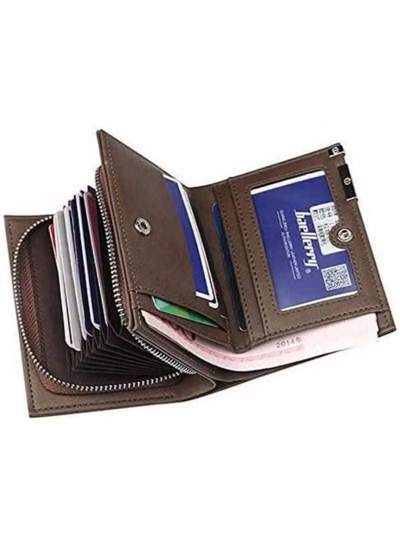 بايلليري محفظة للرجال متينة ثنائية الطي مع نافذة وحامل بطاقات ائتمانية بحجب RFID مع محفظة عملات بسحاب و15 فتحة بطاقة، بنية اللون، محفظة وحامل بطاقات مزدوج الوظيفة، صغيرة، محفظة Rfid  - Image 2