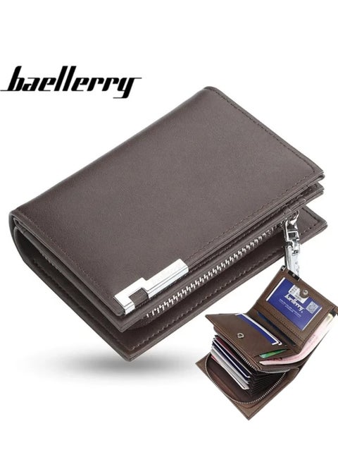 Wallet for Men Durable Bifold Mens Wallets with Window RFID Blocking Credit Card Holder Wallet with Zipper coin purse and 15 Card Slots, Brown, Wallet and Card Holder Dual Function,Small,Rfid Wallet