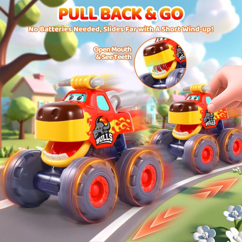 OCATO Car Toys for 1 Year Old Boy Gifts, Pull Back Monster Truck Toy Cars for Toddlers 1-3, 1 2 3 One Year Old Boy Birthday Gift 1st Vehicles Kids Stocking Stuffers Toddler Baby Boys Toys 12-18 Months - Image 3