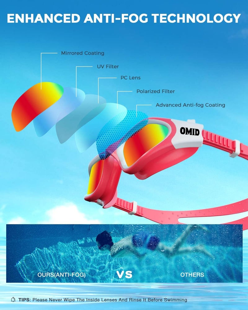 OMID Kids Swim Goggles, P2mini Polarized Swimming Goggles Comfortable for Age 6-14 - Image 4