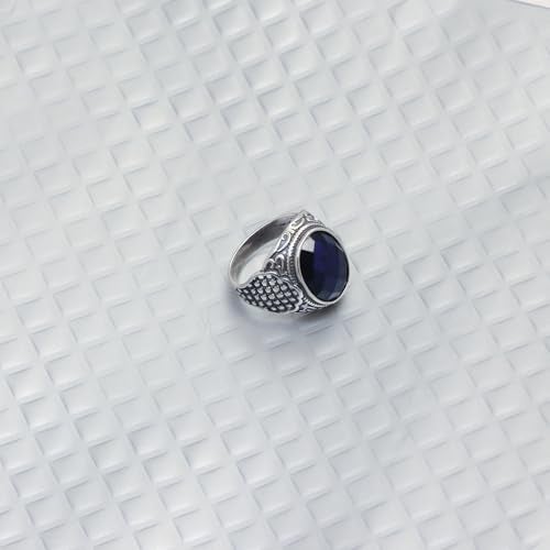LeCalla Sapphire Ring for Men | Antique 925 Sterling Silver Oval Blue Sapphire Rings | Silver Men's Ring with Gemstone |Size - 8 No. - Image 4