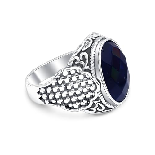 LeCalla Sapphire Ring for Men | Antique 925 Sterling Silver Oval Blue Sapphire Rings | Silver Men's Ring with Gemstone |Size - 8 No. - Image 5