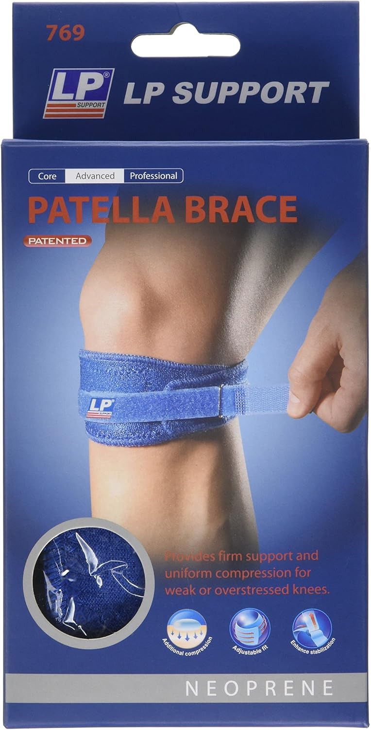 LP SUPPORT دعامة الركبة LP باتيلا دعم الركبة النيوبرين يساعد في تخفيف الألم المرتبط بمتلازمة أوسغود شلاتر للعدائين والقافزين إصابات الرياضة إعادة التأهيل دعم أزرق مقاس واحد - Image 2