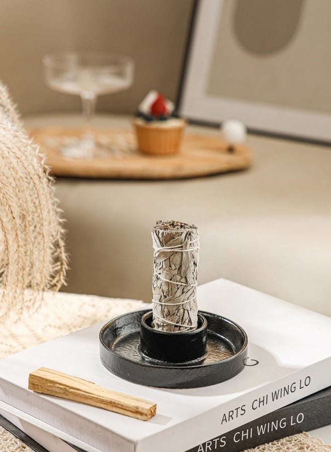 HOCUROAY Sage Incense Holder, Ceramic Sage Holder for Burning, Sage Burner Holder for Smudge Sticks, Smudge Bowl for White Sage Bundle, Palo Santo Sticks, Yoga Meditation and Altar Decor (Sage Holder-Black) - Image 2