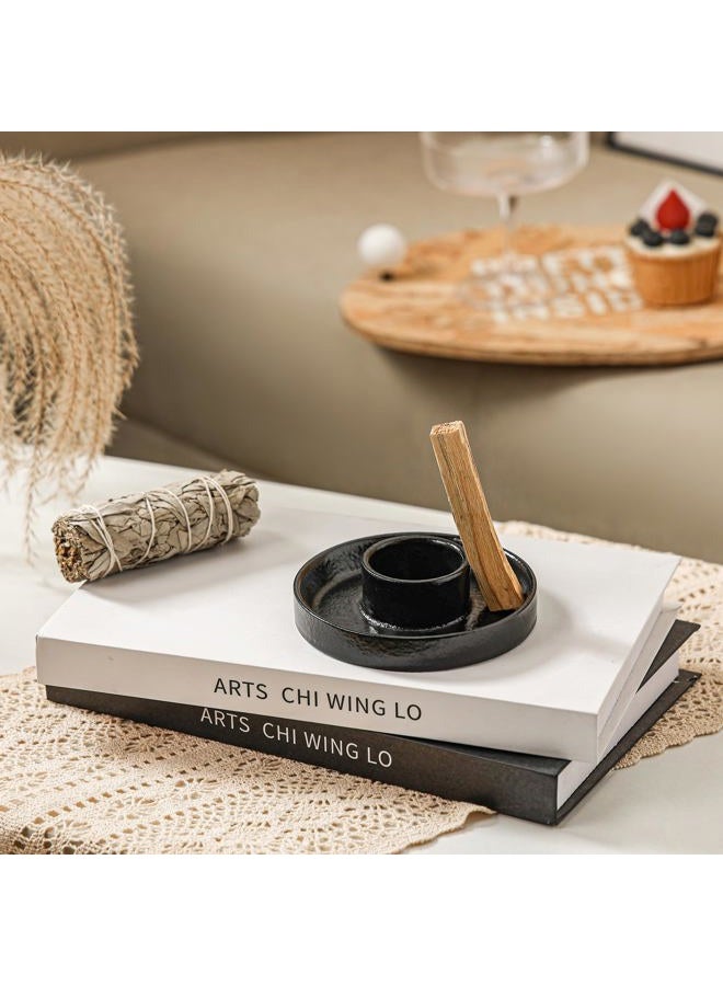 HOCUROAY Sage Incense Holder, Ceramic Sage Holder for Burning, Sage Burner Holder for Smudge Sticks, Smudge Bowl for White Sage Bundle, Palo Santo Sticks, Yoga Meditation and Altar Decor (Sage Holder-Black) - Image 3