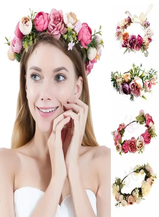 FAIRYTALE Women Hair Flower Crown Head Garland Wedding Hair Wreath Dried Flowers Corolla Garlands Floral Headband Headdress Hair Tiaras (Purple) - Image 4