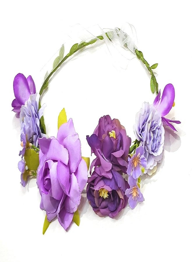 FAIRYTALE Women Hair Flower Crown Head Garland Wedding Hair Wreath Dried Flowers Corolla Garlands Floral Headband Headdress Hair Tiaras (Purple) - Image 3