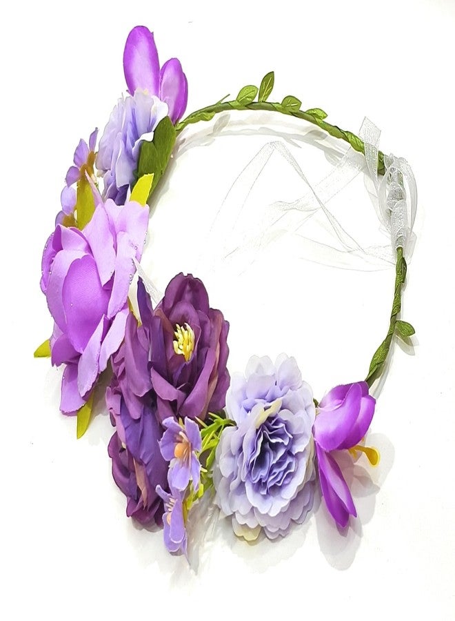FAIRYTALE Women Hair Flower Crown Head Garland Wedding Hair Wreath Dried Flowers Corolla Garlands Floral Headband Headdress Hair Tiaras (Purple) - Image 1