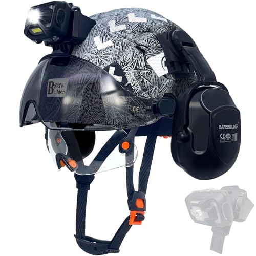 SAFEBUILDER Hard Hats with Visor and Headlight Ear Muffs Lightweight Vented Safety Helmet Headlamp for Construction Industrial Outdoor Work ANSI Z891 Approved GangMuCSVB07SHL01 - Image 1