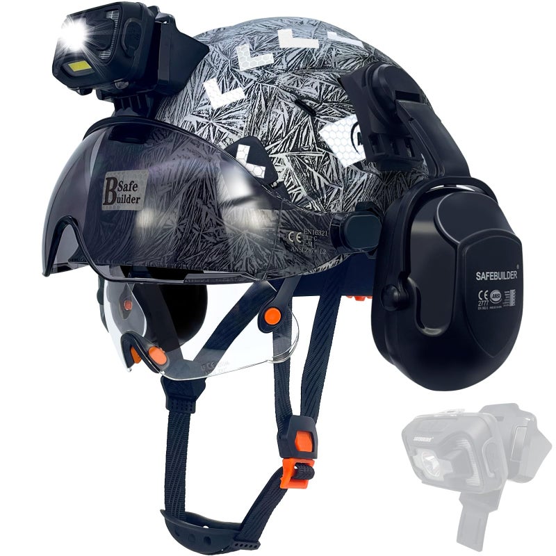 SAFEBUILDER Hard Hats with Visor and Headlight Ear Muffs Lightweight Vented Safety Helmet Headlamp for Construction Industrial Outdoor Work ANSI Z891 Approved GangMuCSVB07SHL01 - Image 2