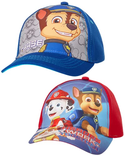 Nickelodeon Boys Paw Patrol Baseball Cap 2 Pack Chase Marshall Rubble Curved Brim Strap Back Hat 2T7 Size 47T Paw Patrol BlueRed - Image 1