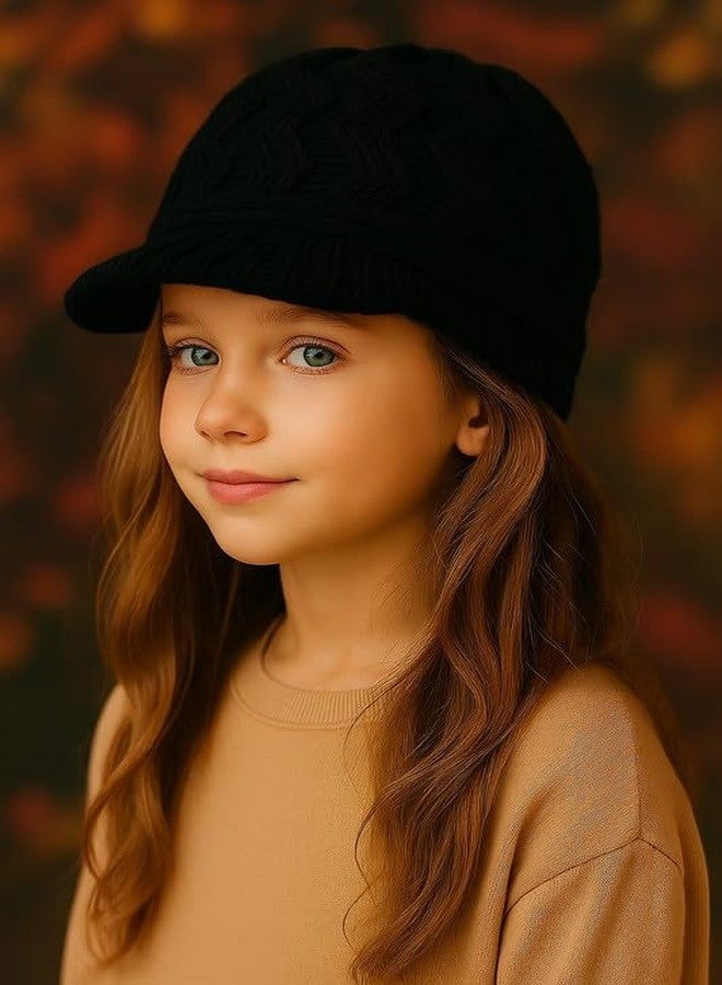 Krystle Stylish Kids Woolen Beanie Cap with Visor - Warm Winter Hat for Girls & Boys (Black, 7-12 Years) - Image 3