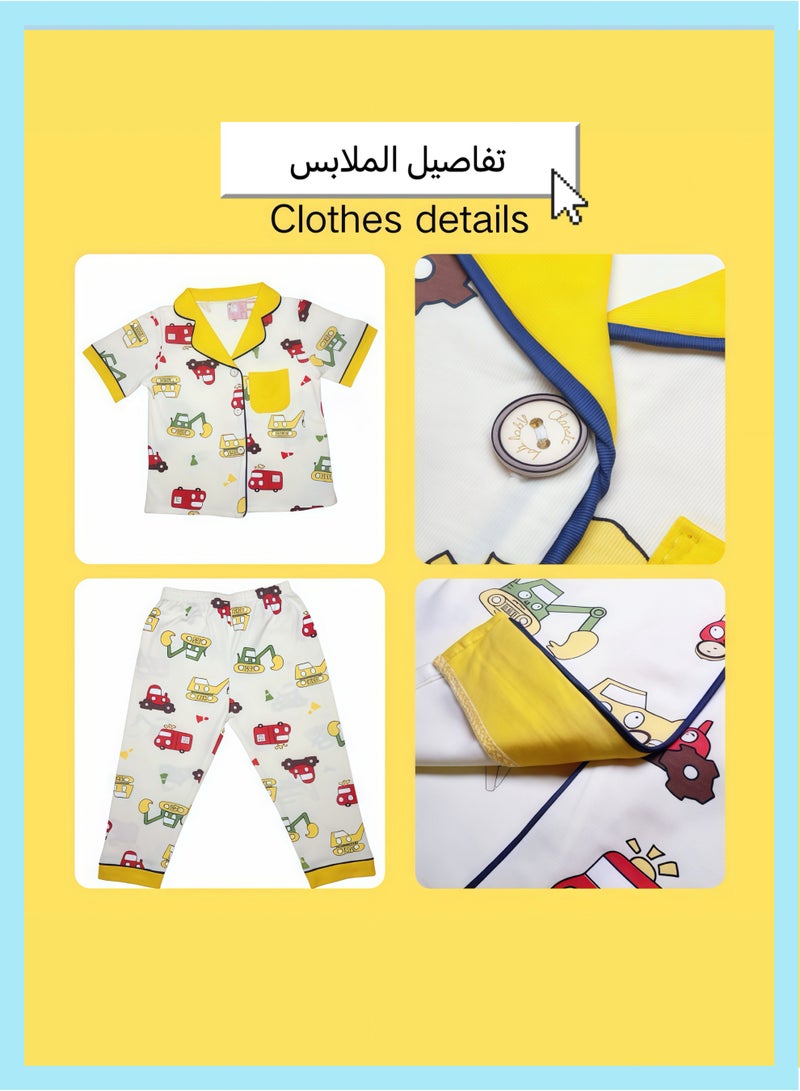 Excavator children's sleepwear, boys' summer short - sleeved and short - pants pure cotton sets, thin - section baby home clothing for boys - Image 3